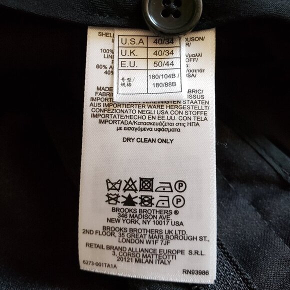 Brooks Brothers " Fitzgerald" Mens Black Wool Dress Pants. Size 34 - Picture 7 of 8